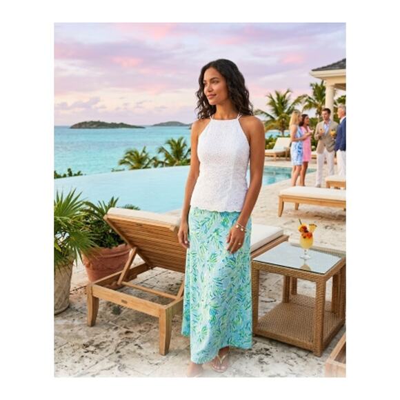 Lilly Pulitzer Tops - Lilly Pulitzer Womens Size 8 White Halter Top Eyelet Lace Resort Style EUC